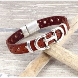 Kit tutoriel bracelet cuir camel perfore avec etrier argent