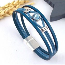 Kit tutoriel bracelet cuir bleu cristal swarovski avec perles et fermoir plaque argent