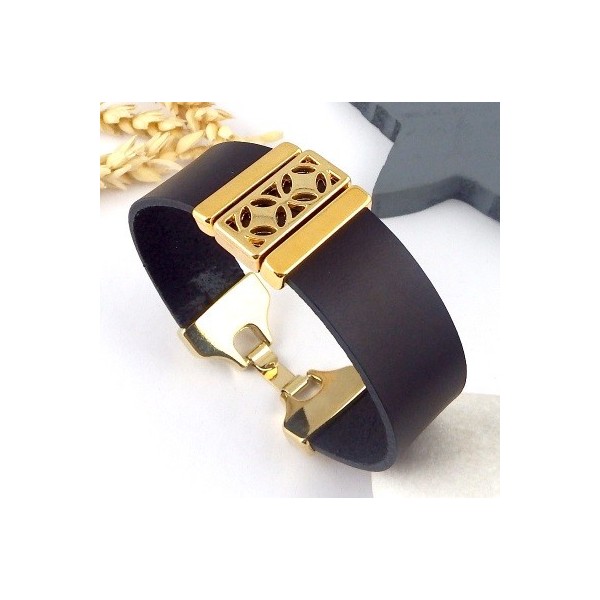 Kit bracelet cuir noir et or geometrique avec tutoriel