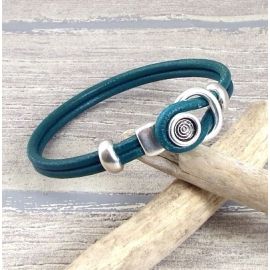 kit tutoriel bracelet cuir rond bleu petrole et fermoir boucle argent