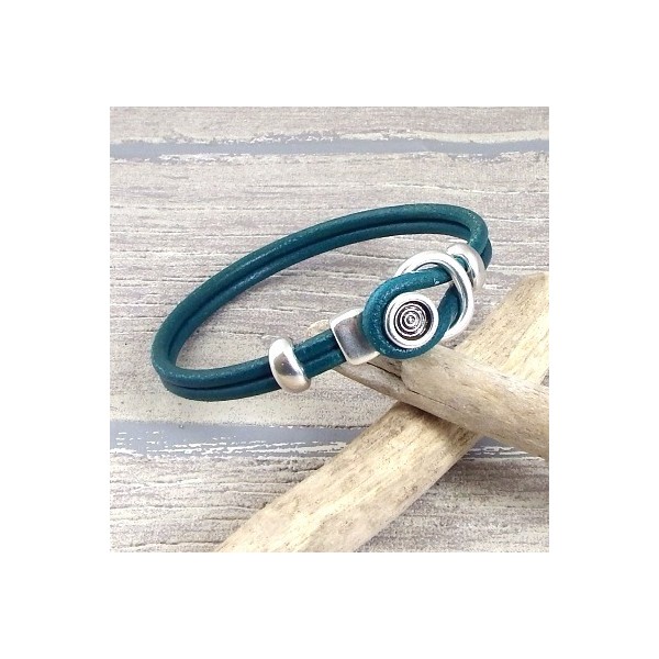 kit tutoriel bracelet cuir rond bleu petrole et fermoir boucle argent