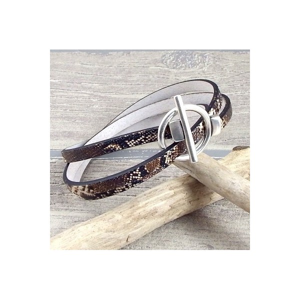kit tutoriel bracelet cuir imprime boa marron fermoir plaque argent