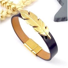 Kit bracelet cuir noir verni et plume or avec tutoriel