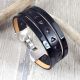 Kit bracelet manchette cuir noir verni et argent