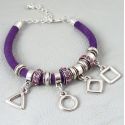Kit bracelet cuir daim violet perles et breloques argent