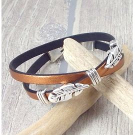 Kit bracelet cuir kaki fleches et fermoir argent