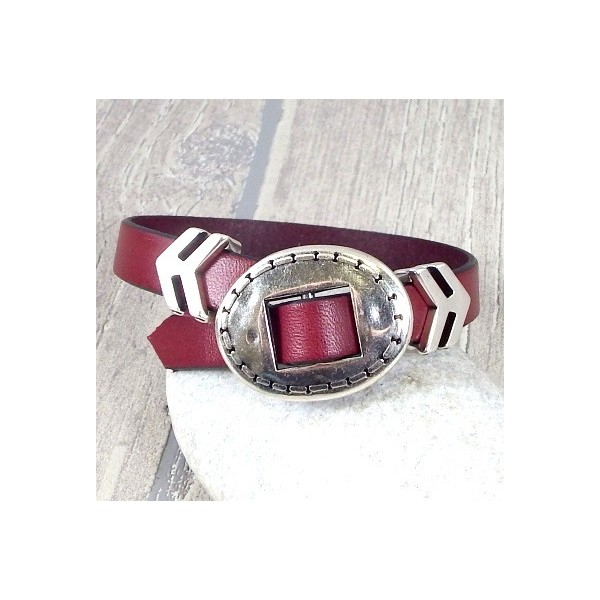 Kit bracelet cuir bordeaux tendance homme ethnique fermoir ajustable 2973