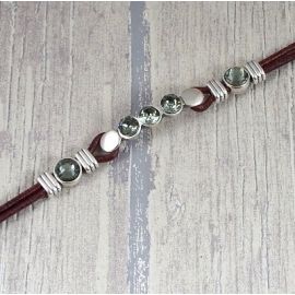 Kit bracelet cuir marron argent et cristal swarvoski