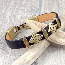kit bracelet cuir verni noir boho passants bronze