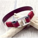 Kit bracelet cuir homme bordeaux fermoir crochet rectangle