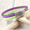 Kit bracelet cuir pastel mauve et vert fermoir argent style azteque