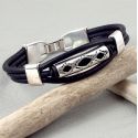 Kit bracelet cuir 3 cordons noir passant ethnique argent
