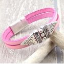 Kit bracelet cuir rose pastel ethnique argent
