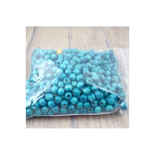Lot de 600 perles rondes en bois turquoise 