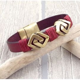 kit bracelet cuir verni noir boho passants bronze