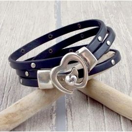 Kit tutoriel bracelet cuir turquoise fermoir coeur