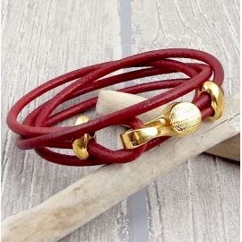 kit tutoriel bracelet cuir rond bordeaux et fermoir crochet argent deux