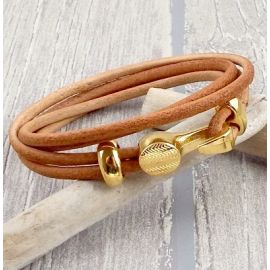 Kit bracelet cuir naturel passant et crochet or