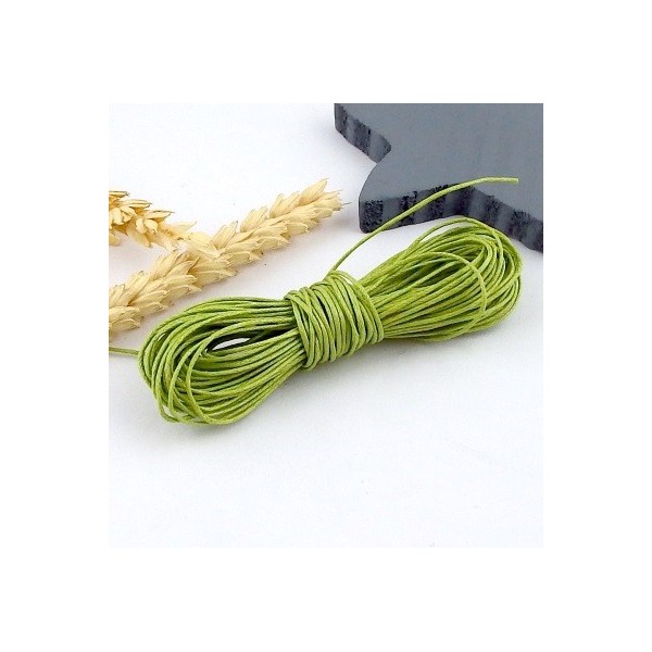 cordon coton legerement cire vert pistache 1mm par 10 metres