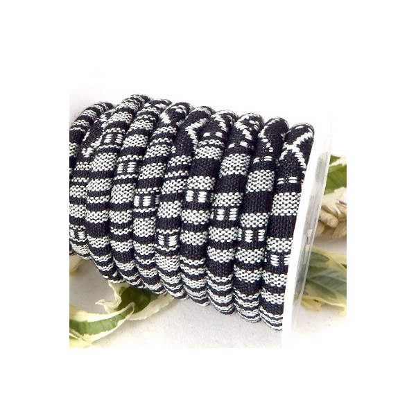 cordon coton ethnique noir et blanc 6.5mm par 20cm