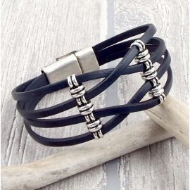 Kit bracelet cuir gris croise ethnique chic argent avec tutoriel
