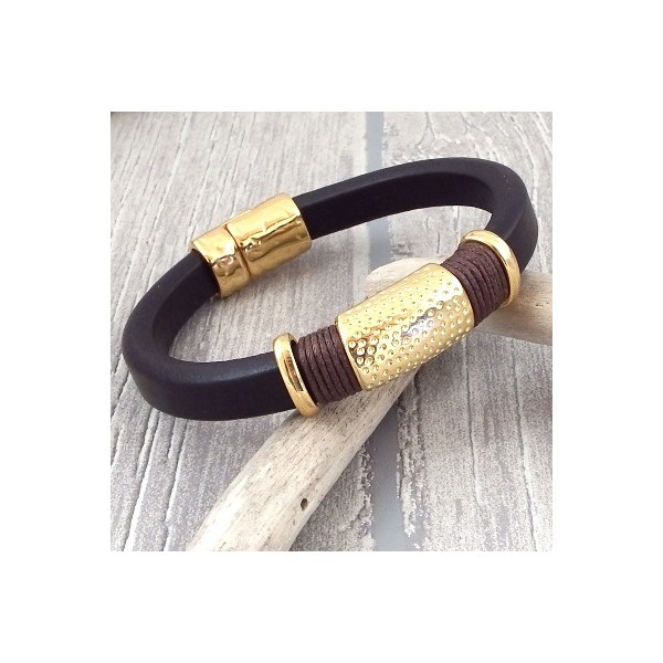 kit bracelet cuir regaliz marron et or
