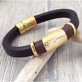 kit bracelet cuir regaliz marron et or