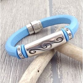 Kit tutoriel bracelet cuir regaliz bleu ciel ethniuqe boho avec perles et fermoir plaque argent