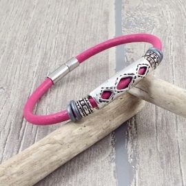 Kit tutoriel bracelet cuir fuchsia ethnique zamak argent