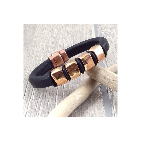 Kit bracelet cuir regaliz noir et or rose