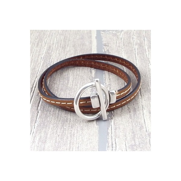 kit bracelet cuir camel couture fermoir toogle extra