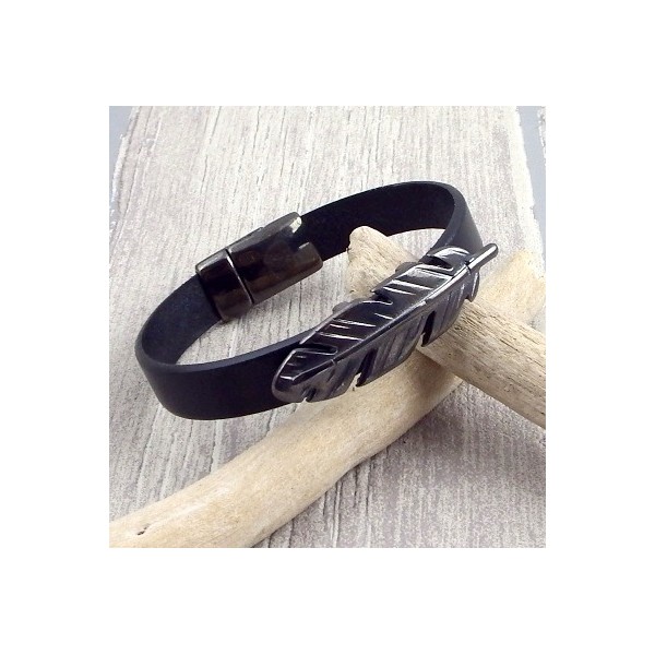 Kit bracelet cuir noir avec fermoir et plume gun metal avec tutoriel
