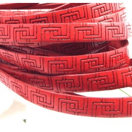 Cordon cuir plat 10mm imprime grec rouge