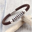 Kit bracelet cuir daim marron cristal strass argent