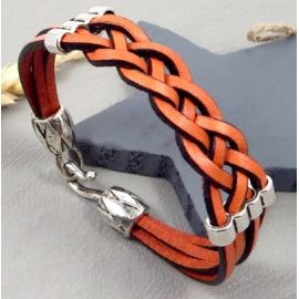Kit tutoriel bracelet cuir tresse 4 brins orange et argent
