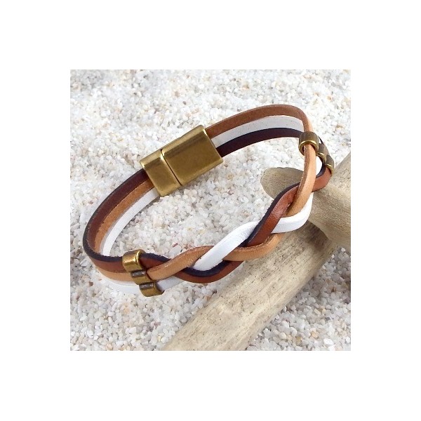 Kit tutoriel bracelet cuir tresse bleu et bronze