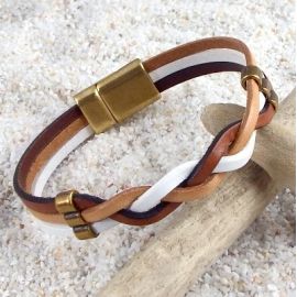 Kit tutoriel bracelet cuir tresse bleu et bronze