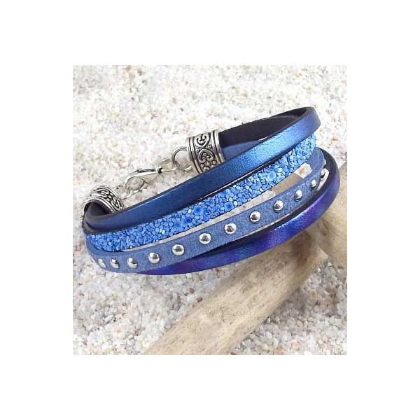 Kit bracelet cuir melodie bleue