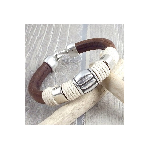 kit bracelet cuir regaliz marron marin argent boho