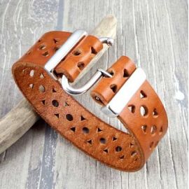 Kit bracelet cuir camel decor top tendance fermoir argent