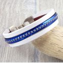Kit bracelet cuir blanc et bleu metal