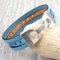 Kit bracelet cuir bleu ciel metal etoiles