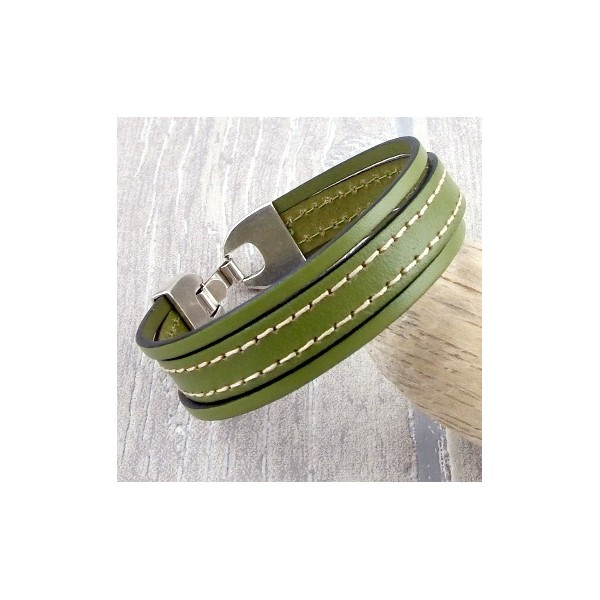 Kit bracelet cuir vert anis coutures