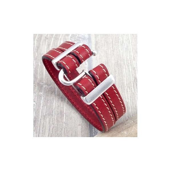 Kit bracelet cuir rouge top tendance fermoir argent
