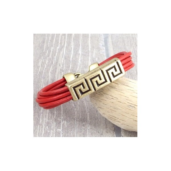 Kit bracelet cuir rouge 6 cordons rustique bronze