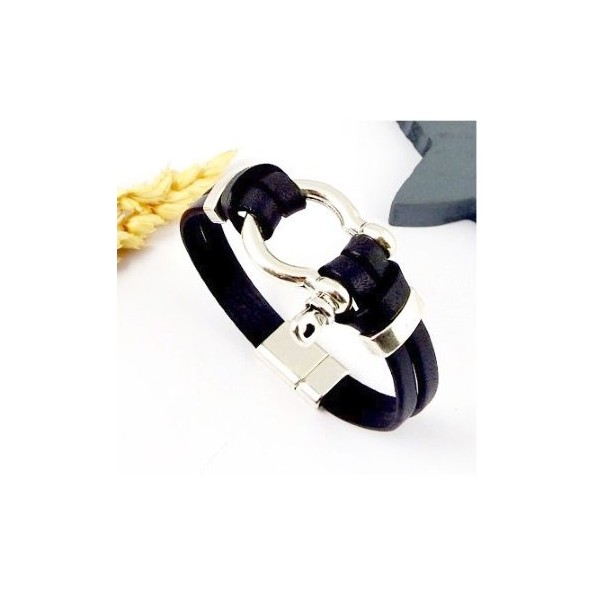 kit tutoriel bracelet cuir noir manille argent 2962