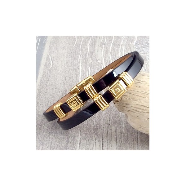 Kit bracelet cuir double verni noir et or