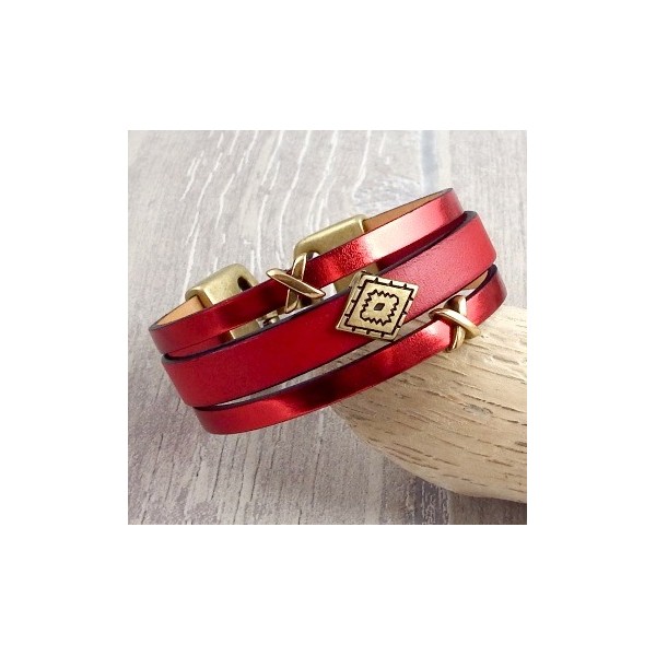 Kit bracelet cuir rouge et bronze
