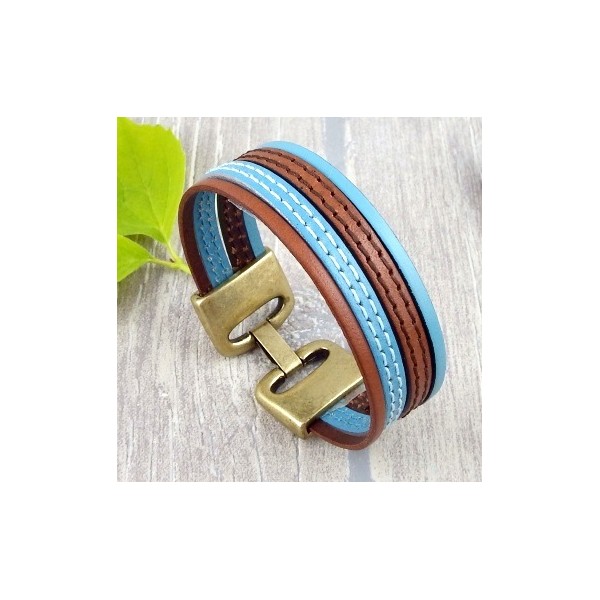 Kit bracelet cuir marron turquoise bronze 