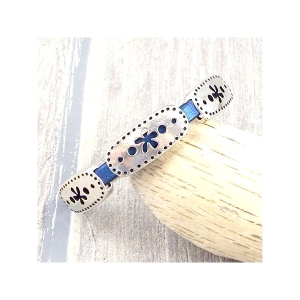 Kit bracelet cuir bleu ciel perles argent et cristal swarovski aqua
